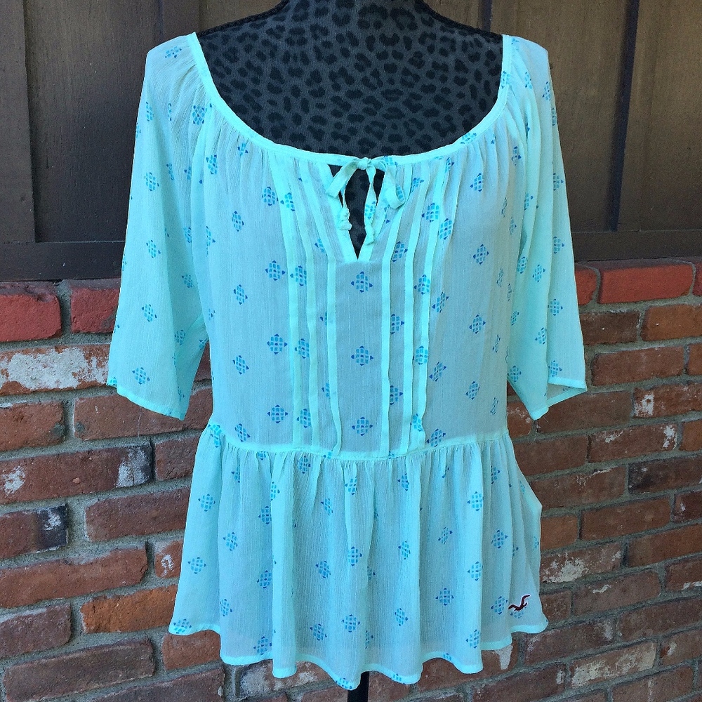 Hollister Baby Blue Flowy Sheer Blouse  - Size Medium